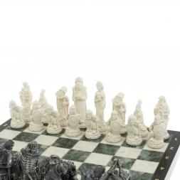 Шахматы &amp;quot;Русские сказки&amp;quot; доска 40х40 см мрамор / шабровский змеевик