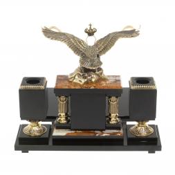 Настольный набор "Двуглавый орел" камень яшма бронза