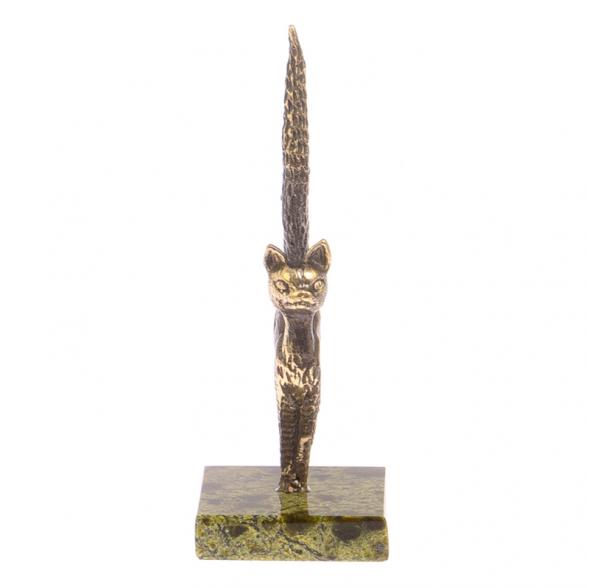 Статуэтка из бронзы &amp;quot;Кошка с длинным хвостом&amp;quot; на подставке из змеевика 125206