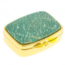 Таблетница на 2 отделения камень амазонит цвет золото
