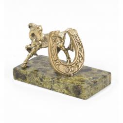 Статуэтка &amp;quot;Лошадка с подковой на удачу&amp;quot; бронза змеевик