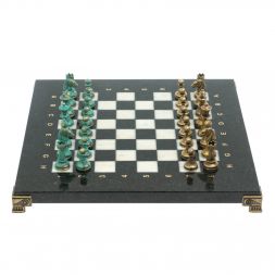 Шахматы "Стаунтон" фигуры бронза / патина 28х28 см из мрамора