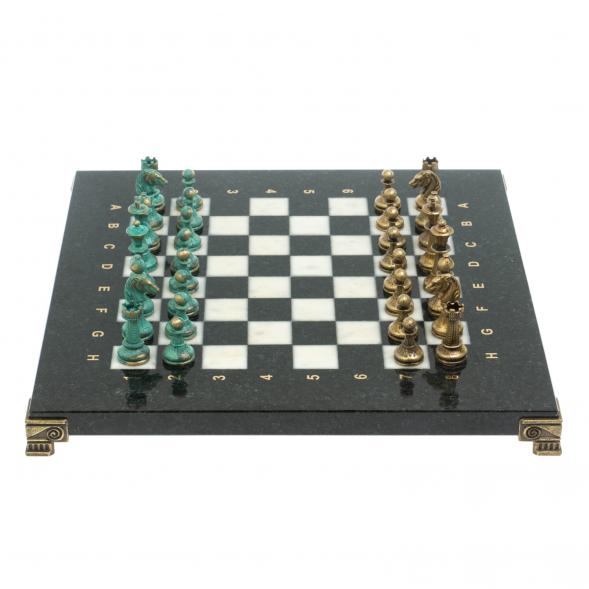 Шахматы &amp;quot;Стаунтон&amp;quot; фигуры бронза / патина 28х28 см из мрамора 128210