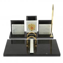 Письменный набор &amp;quot;Менеджер&amp;quot; из мрамора и змеевика с гербом РФ