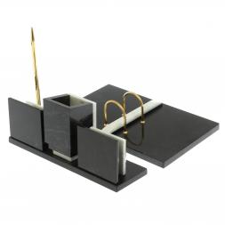 Письменный набор &amp;quot;Менеджер&amp;quot; из мрамора и змеевика с гербом РФ