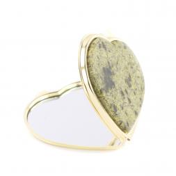 Карманное зеркало &amp;quot;Сердце&amp;quot; из натурального камня змеевик цвет золото