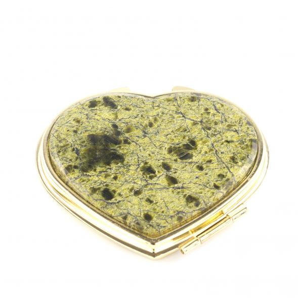 Карманное зеркало &amp;quot;Сердце&amp;quot; из натурального камня змеевик цвет золото 121292