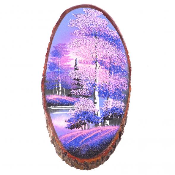 Картина на срезе дерева &amp;quot;Рассвет&amp;quot; 35-40 см вертикальное рисунок из каменной крошки 121573