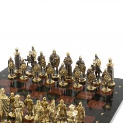 Шахматы &amp;quot;Богатыри&amp;quot; из бронзы доска 44х44 см лемезит змеевик