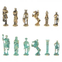 Шахматы "Римляне против Галлов" фигуры бронза / патина 36х36 см мрамор змеевик