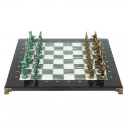 Шахматы "Римляне против Галлов" фигуры бронза / патина 36х36 см мрамор змеевик