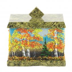 Шкатулка змеевик рисунок Осень 9х6,5х7,5 см