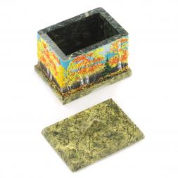 Шкатулка змеевик рисунок Осень 9х6,5х7,5 см