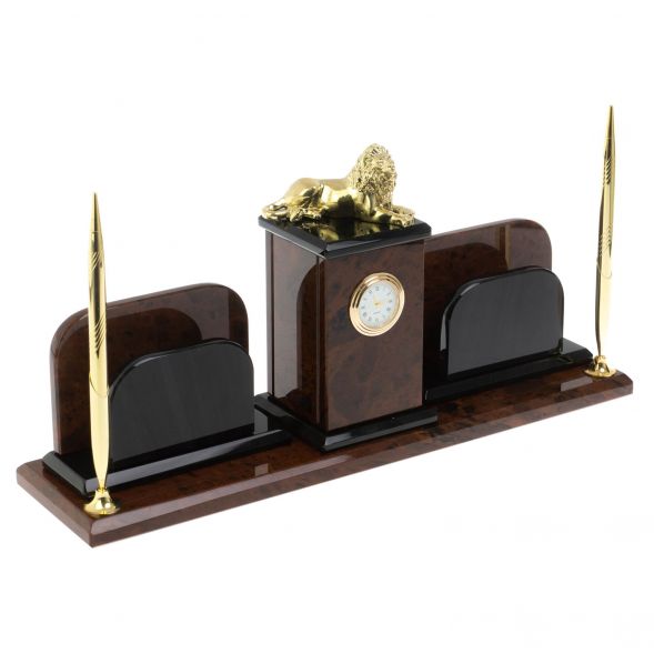 Настольный набор &amp;quot;Лев&amp;quot; из обсидиана 128743