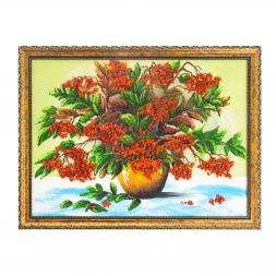 Картина из каменной крошки "Букет рябины" багет 34х44 см
