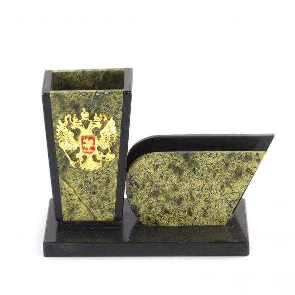 Карандашница с визитницей &amp;quot;Герб&amp;quot; змеевик 113282