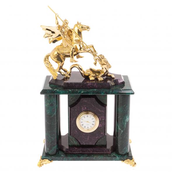 Часы &amp;quot;Георгий Победоносец&amp;quot; из шабровского змеевика 17х12х27 см 126498