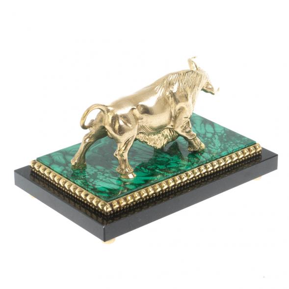 Бронзовая статуэтка &amp;quot;Бык&amp;quot; на подставке из малахита цвет золото 127825