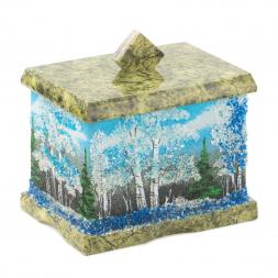 Шкатулка змеевик рисунок Зима 9х6,5х7,5 см