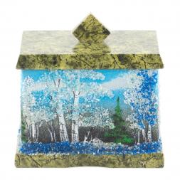 Шкатулка змеевик рисунок Зима 9х6,5х7,5 см