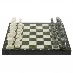 Шахматы "Стаунтон" доска 40х40 см мрамор / змеевик