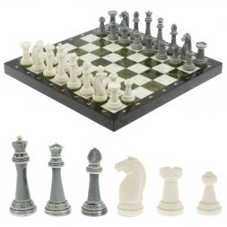 Шахматы "Стаунтон" доска 40х40 см мрамор / змеевик