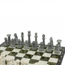 Шахматы "Стаунтон" доска 40х40 см мрамор / змеевик