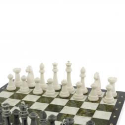 Шахматы "Стаунтон" доска 40х40 см мрамор / змеевик