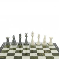 Шахматы "Стаунтон" доска 40х40 см мрамор / змеевик