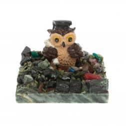 Сувенир &amp;quot;Филин ученый&amp;quot; змеевик самоцветы