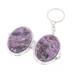 Складное зеркало брелок чароит овальное