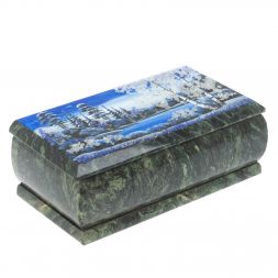 Шкатулка &amp;quot;Зимний пейзаж&amp;quot; из шабровского змеевика 18х9х6,5 см