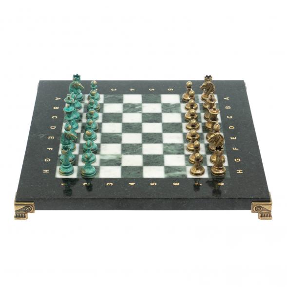 Шахматы &amp;quot;Стаунтон&amp;quot; фигуры бронза / патина 28х28 см из змеевика и мрамора 128213
