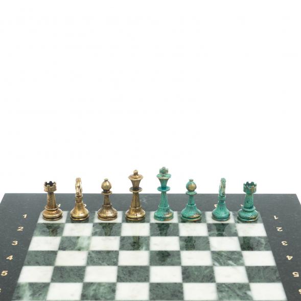 Шахматы &amp;quot;Стаунтон&amp;quot; фигуры бронза / патина 28х28 см из змеевика и мрамора 128213