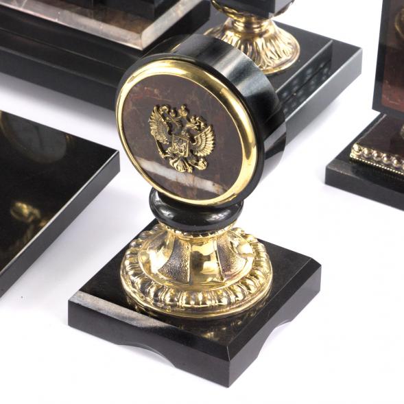 Письменный набор в подарок руководителю &amp;quot;Двуглавый орел&amp;quot; камень яшма бронза 121297