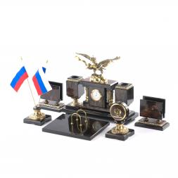 Письменный набор в подарок руководителю "Двуглавый орел" камень яшма бронза