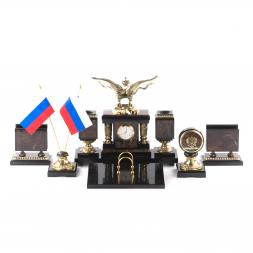 Письменный набор в подарок руководителю "Двуглавый орел" камень яшма бронза