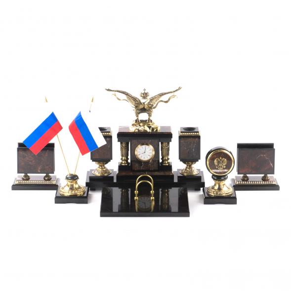 Письменный набор в подарок руководителю &amp;quot;Двуглавый орел&amp;quot; камень яшма бронза 121297