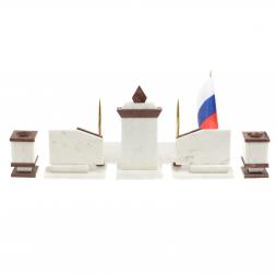 Письменный прибор мрамор лемезит с гербом и флагом России