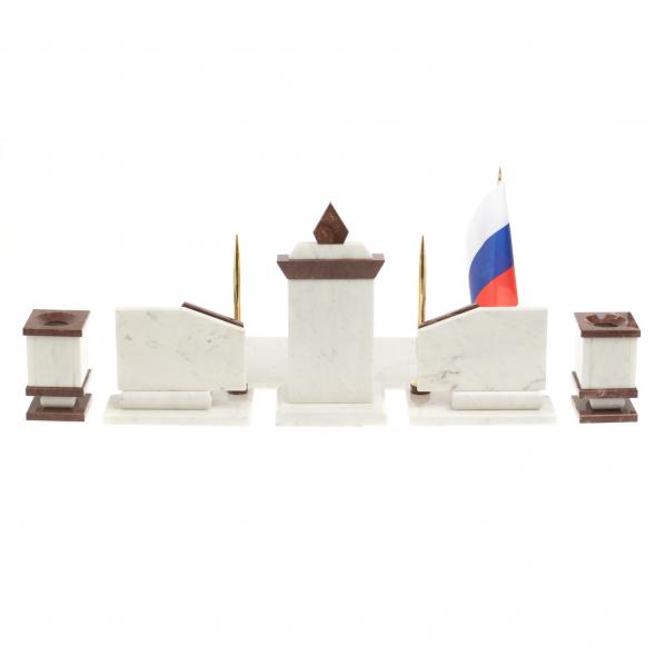 Письменный прибор мрамор лемезит с гербом и флагом России 123705