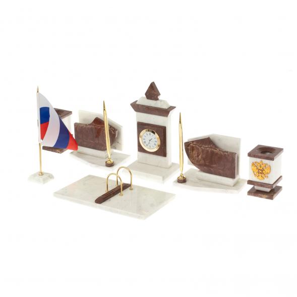 Письменный прибор мрамор лемезит с гербом и флагом России 123705