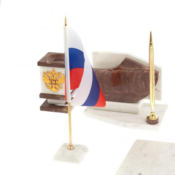 Письменный прибор мрамор лемезит с гербом и флагом России 123705