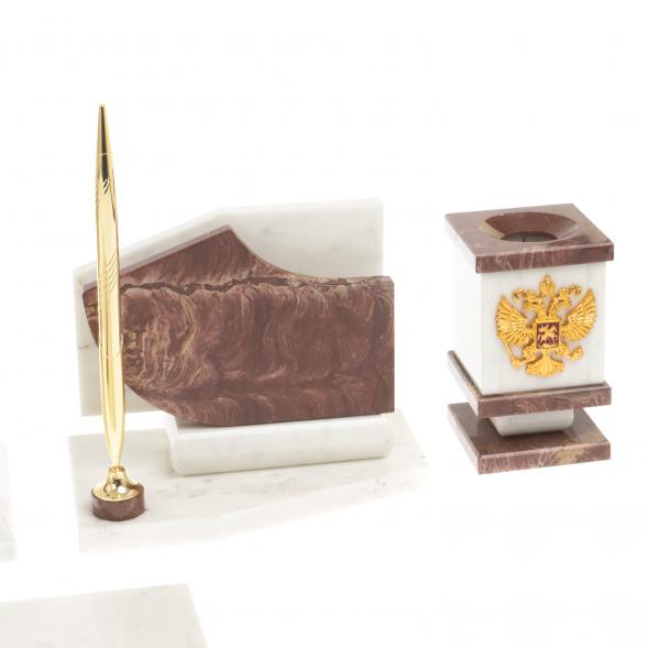 Письменный прибор мрамор лемезит с гербом и флагом России 123705