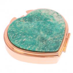 Таблетница &amp;quot;Сердце&amp;quot; на 3 отделения камень амазонит цвет красное золото