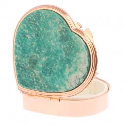 Таблетница &amp;quot;Сердце&amp;quot; на 3 отделения камень амазонит цвет красное золото