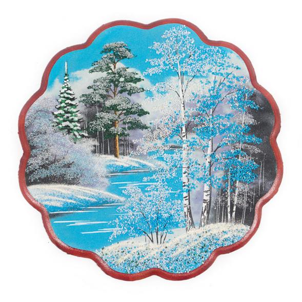 Панно с рисунком из камня &amp;quot;Зимний пейзаж&amp;quot; круглое 36x36 см 112323