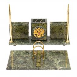 Письменный набор &amp;quot;Офисный&amp;quot; из змеевика с гербом РФ