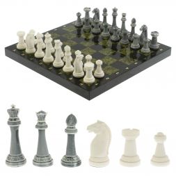 Шахматы "Стаунтон" из мрамолита доска 40х40 см змеевик