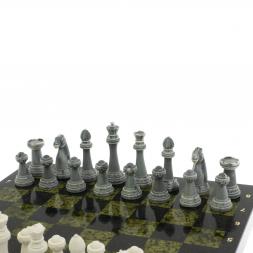 Шахматы "Стаунтон" из мрамолита доска 40х40 см змеевик