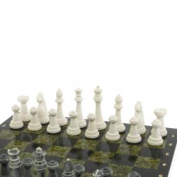 Шахматы "Стаунтон" из мрамолита доска 40х40 см змеевик